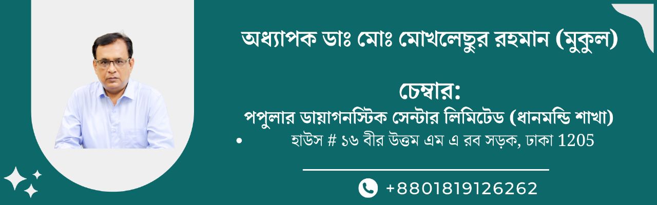 Neurosurgeon in Bangladesh — Prof. Dr. Moklasur Rahman Mukul Professional profile artwork with neurosurgery credentials and chamber information for Prof. Dr. Moklasur Rahman Mukul.