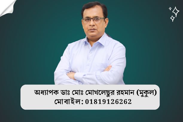 Neurosurgeon in Bangladesh — Prof. Dr. Moklasur Rahman Mukul Professional profile artwork with neurosurgery credentials and chamber information for Prof. Dr. Moklasur Rahman Mukul.